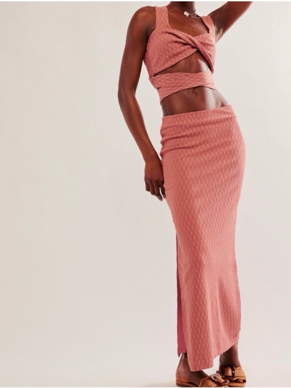 NWT Free People Textured Maxi Skirt Set in Dusty Rose